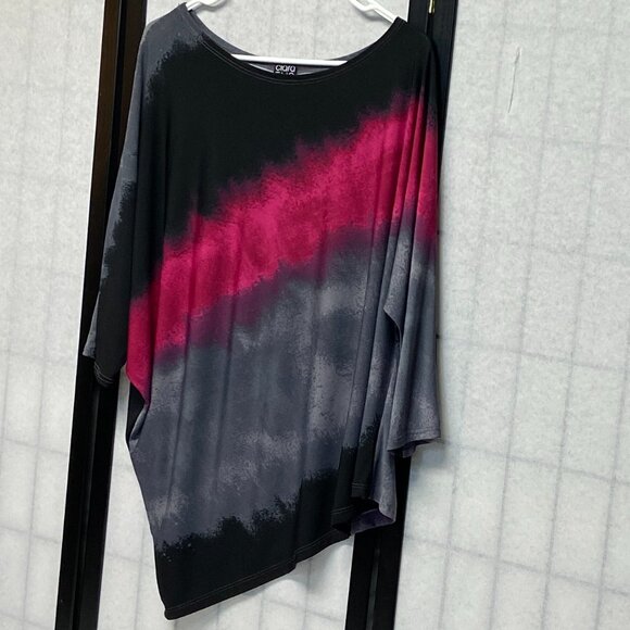Clara Sun Woo Ombre ¾ Dolman Sleeve Boat Neck Asymmetrical Top Pink Grey Black M - Picture 4 of 11